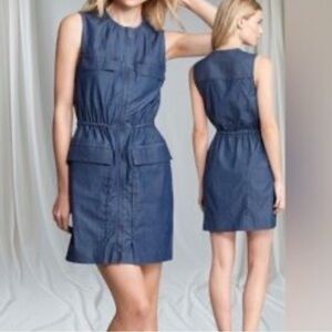 Theory Sleeveless Navy Mini Dress with full zip up front & pockets sz M EUC